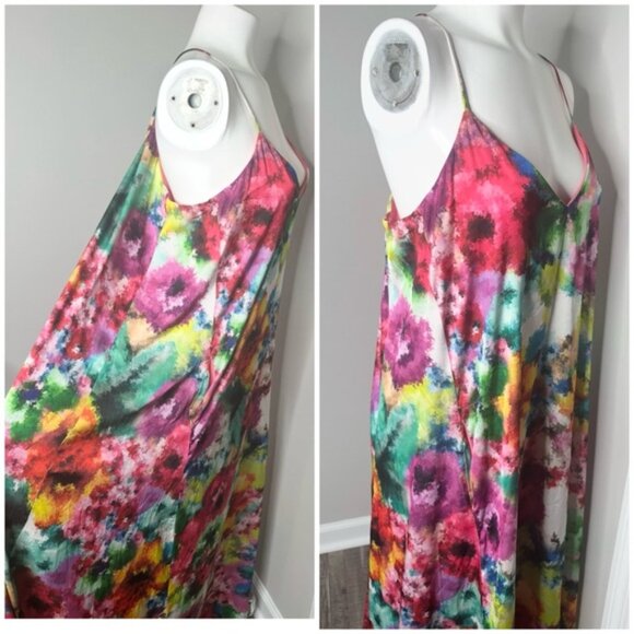NICOLE MILLER WATERCOLOR SATIN MAXI DRESS-PRELOVED-XL - Picture 4 of 13